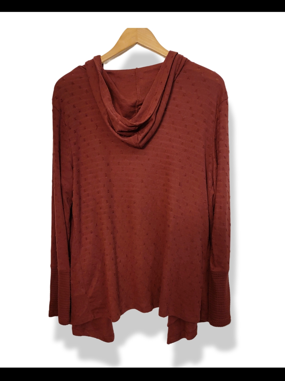 🌿Maurices Terra Cotta Textured Open Front Hooded Cardigan Sweater Women's L - Picture 8 of 11